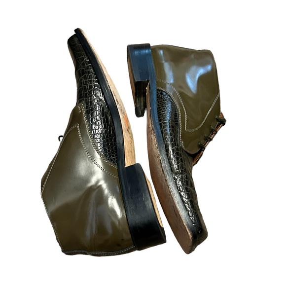 FRATELLI Men's Green Croc Embossed Leather Square Toe Lace Up Dress Shoe-Sz 9.5 - Picture 10 of 14